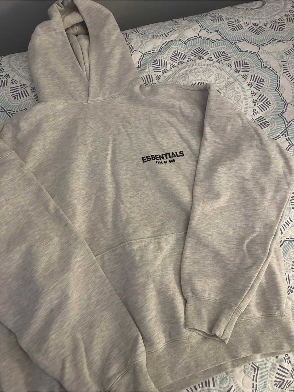 ESSENTIALS Men's Heather Light Gray Hoodie with Chest Logo